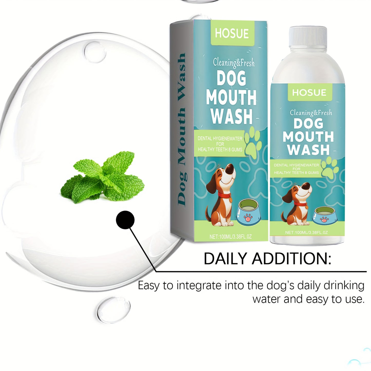 Dog Mouthwash for Fresh Breath with Peppermint Extract – Natural Dental Health Oral Care Liquid, Easy-to-Use Water Additive for Dogs