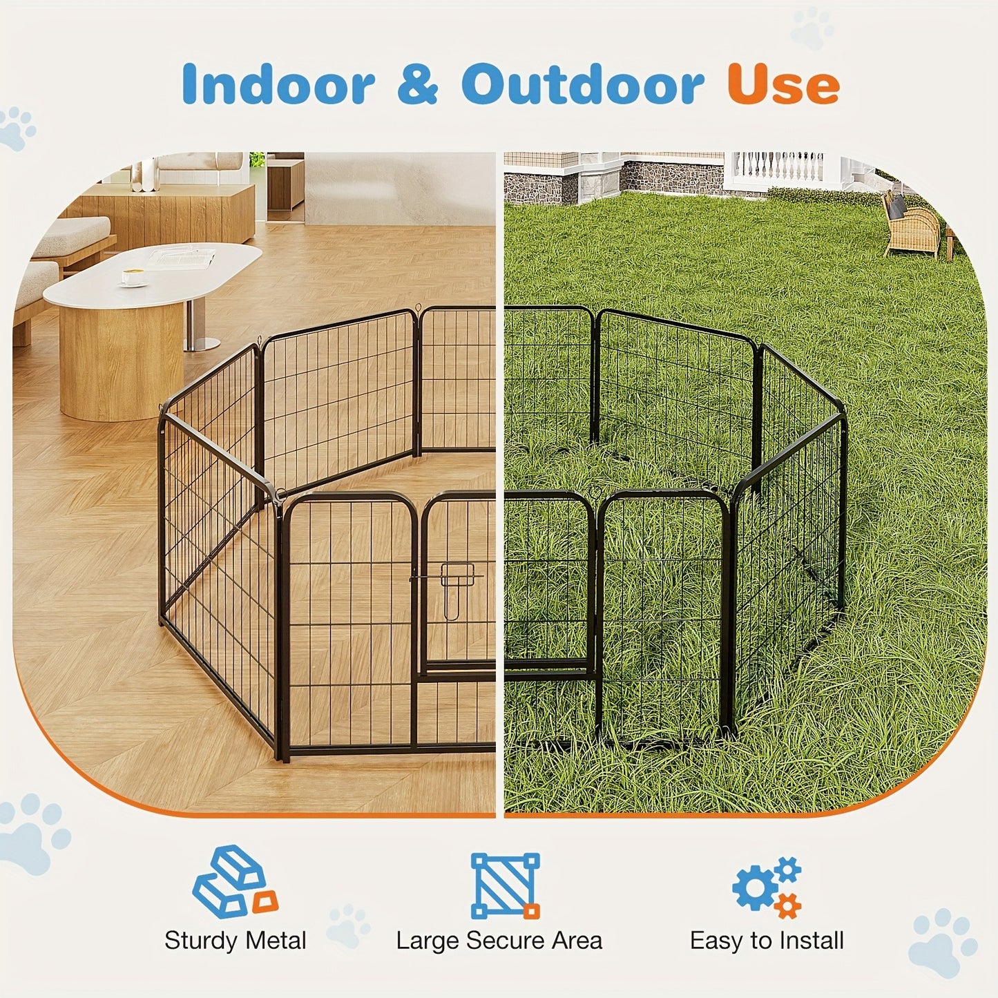 Metal Dog Playpen with Door DIY 8 or 16 Panel Foldable Pet Pen for Small Medium Large Dogs Puppies Easy Assemble Indoor Outdoor Use 24 32 40