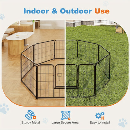 Metal Dog Playpen with Door DIY 8 or 16 Panel Foldable Pet Pen for Small Medium Large Dogs Puppies Easy Assemble Indoor Outdoor Use 24 32 40