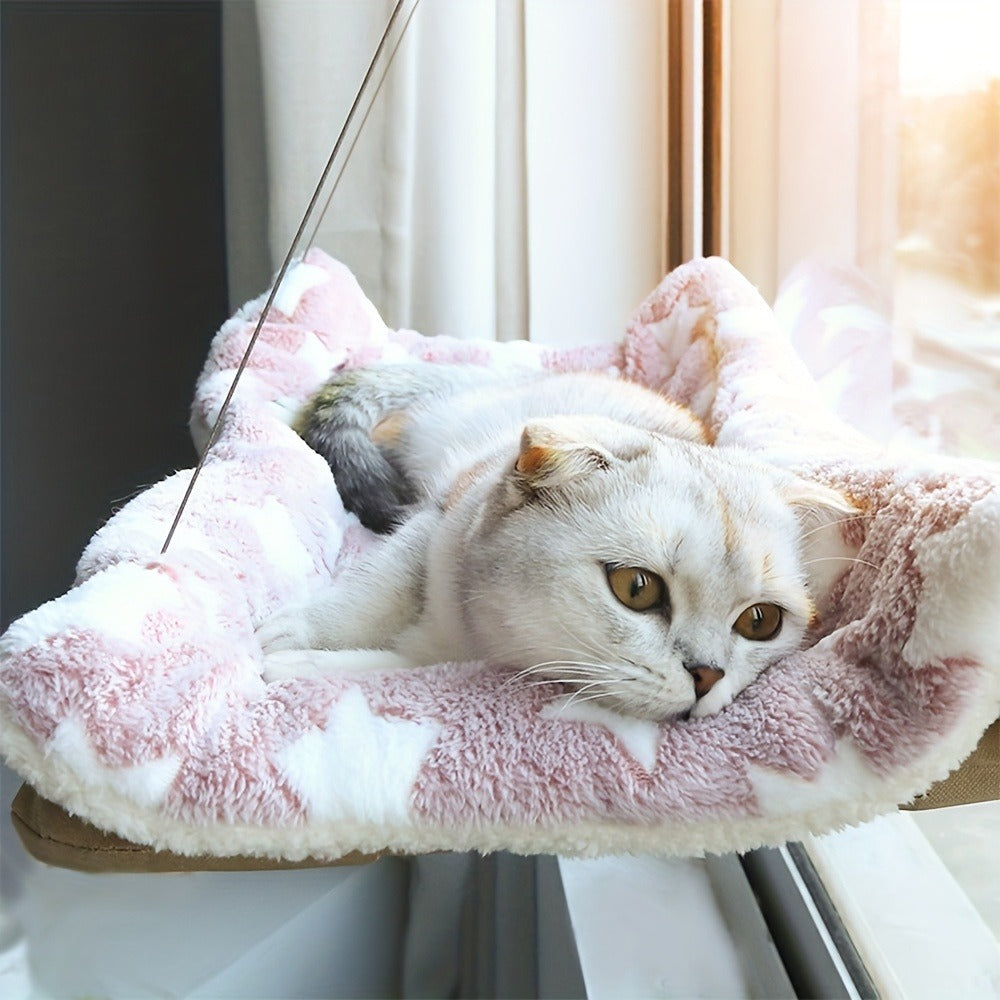 Khaki Cat Window Hammock with 55x40cm Fabric Platform, PVC Tube Frame, Cables and Suction Cups