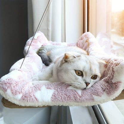 Khaki Cat Window Hammock with 55x40cm Fabric Platform, PVC Tube Frame, Cables and Suction Cups