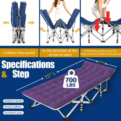 Padded Folding Camping Cot in Standard or XXL Sizes with Blue, Purple, Brown and Two-Pack Options