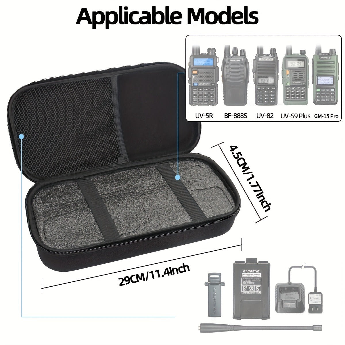 Hard Shell Walkie Talkie Case for Baofeng UV-5R BF-F8HP UV-82 UV-S9 Plus BF-888S GM-15 Pro – Handheld Ham Radio Hard Storage Carrying Bag