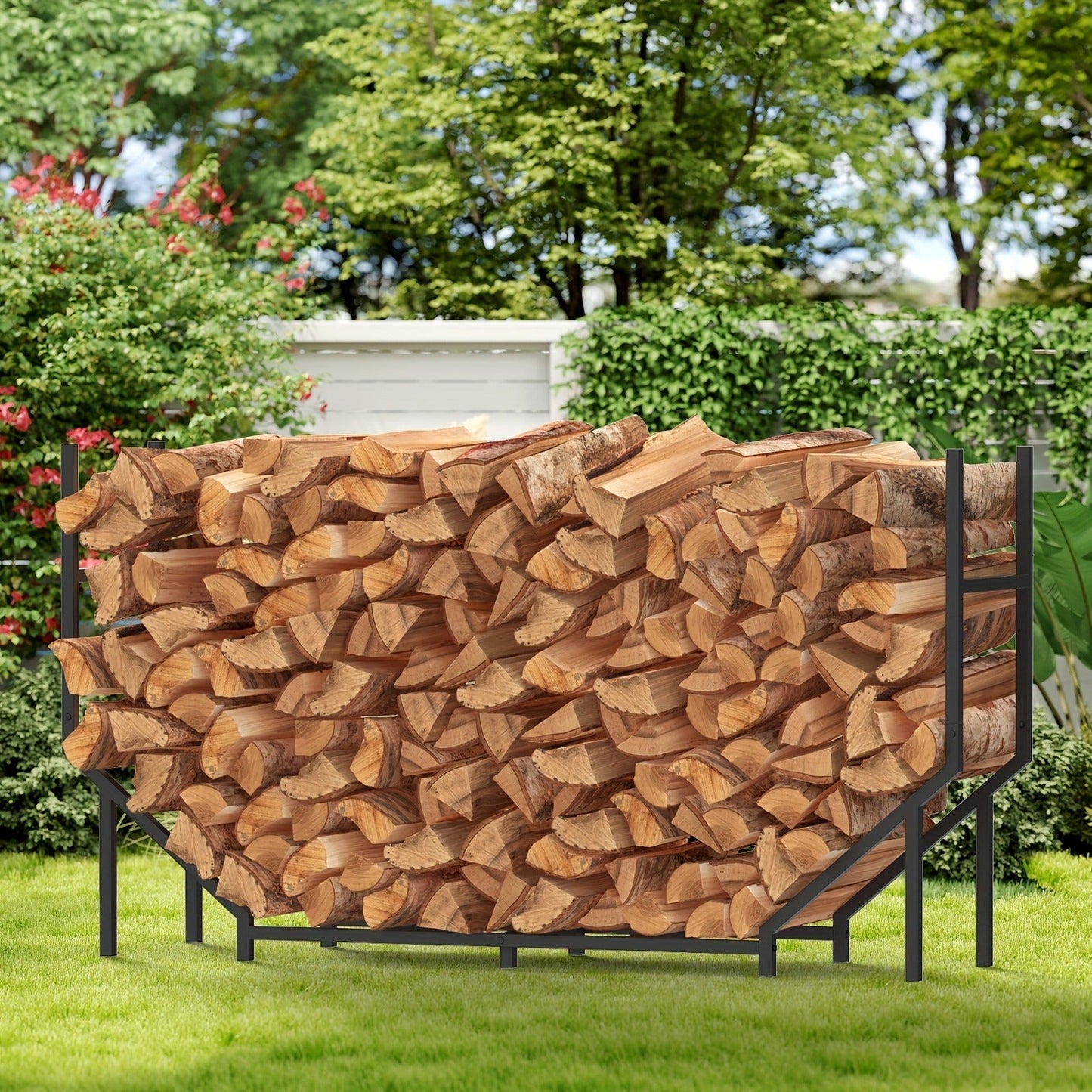 Firewood Rack Heavy Duty Adjustable – Outdoor & Indoor Log Holder with Cover, A-Frame Steel Wood Storage Stand for Fireplace, Patio, Cabin