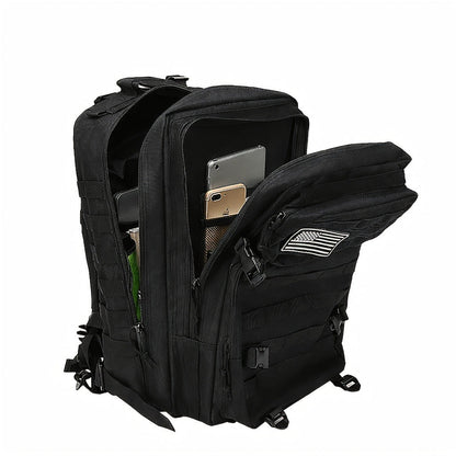 45L-Labeled Tactical Backpack with Front Utility Pockets and Black, Green, Khaki or Purple Options