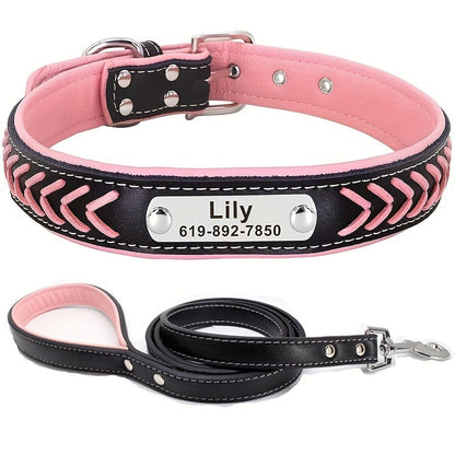 Personalized Dog Collar & Leash Set with Engraved Name Tag – Reflective Custom Collar for Small, Medium & Large Dogs and Cats | XS–XL