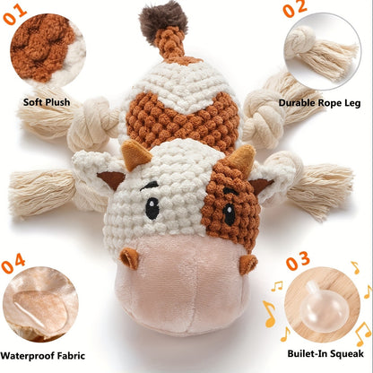 Squeaky Plush Cow Dog Toy with Crinkle Paper – Interactive Tug of War Chew Toy for Small Medium Large Dogs