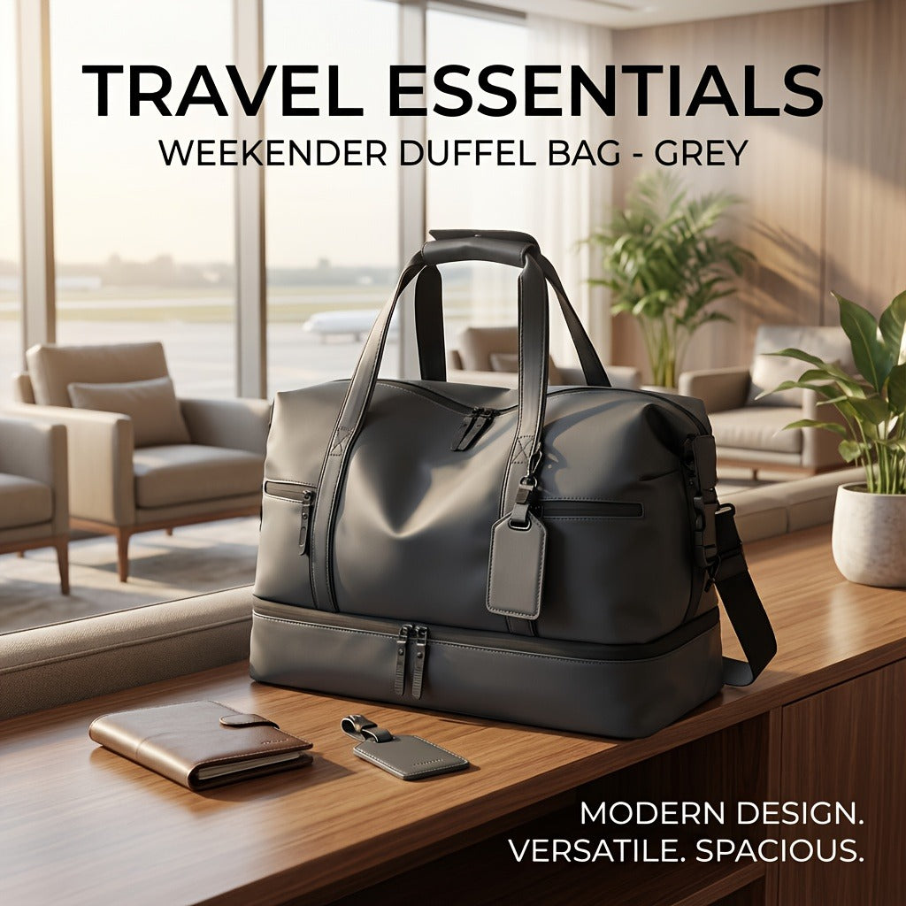 Gym Duffel Bag PU Foldable Sports Duffle with Shoe Compartment & Wet Pocket – Lightweight Weekender Travel Bag for Workout, Daily Use