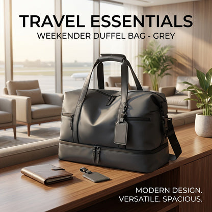 Gym Duffel Bag PU Foldable Sports Duffle with Shoe Compartment & Wet Pocket – Lightweight Weekender Travel Bag for Workout, Daily Use