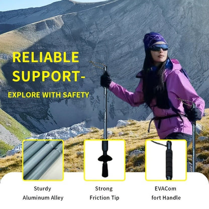 7-in-1 Tactical Hiking Staff – Extendable Foldable Survival Walking Stick with Compass, Fire Starter, Saw Blade, Screwdriver & Pliers