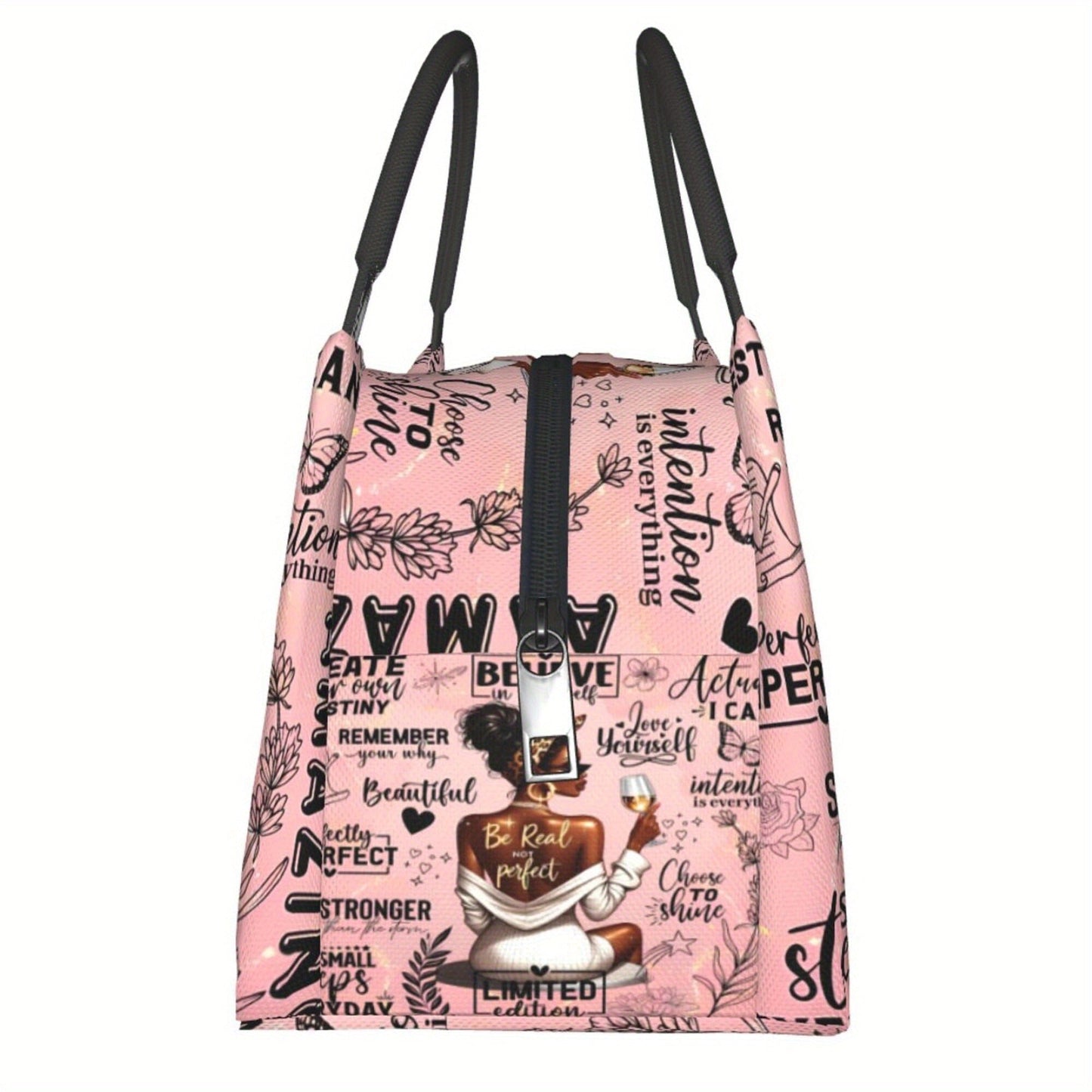 Insulated Lunch Bag with Black Girl Wine Tasting Pattern – Portable Reusable Cooler Bag for Camping, Picnic, Beach, Office & Outdoor Use