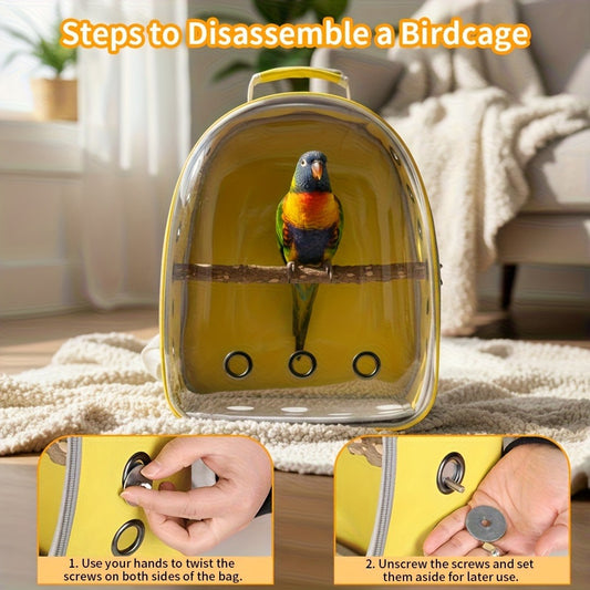 Bird Carrier Backpack Transparent Parrot Cage Backpack with Wooden Perch – Breathable Travel Shoulder Bag for Parrots