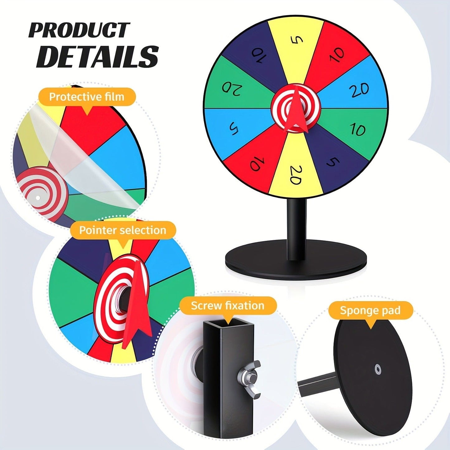 Tabletop Spinner Wheel 10 Slot – 8 Inch Heavy Duty Iron Base Prize Wheel for Carnival Games, Trade Show Spin Wheel, Party Supplies