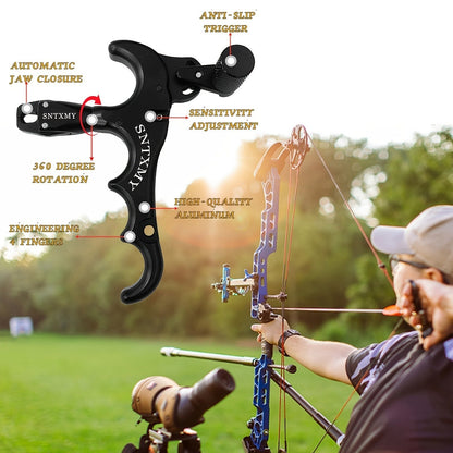 Archery Bow Release Aid for Compound Bow – 360° Rotating Aluminum Thumb Trigger Wrist Strap Release with Adjustable Sensitivity for Hunting