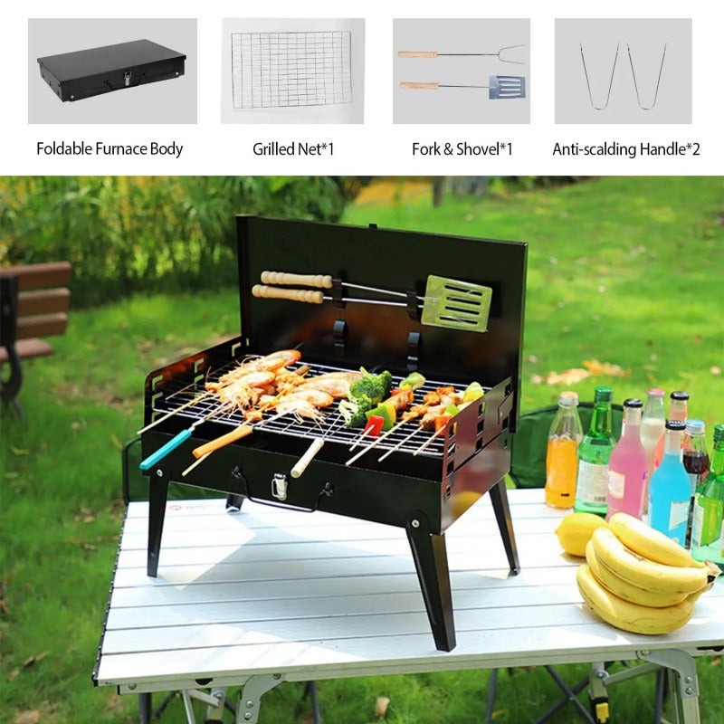 Portable Charcoal BBQ Grill Foldable – Lightweight Compact Outdoor Smoker Grill for Camping, Picnics, Hiking & Backyard Barbecue