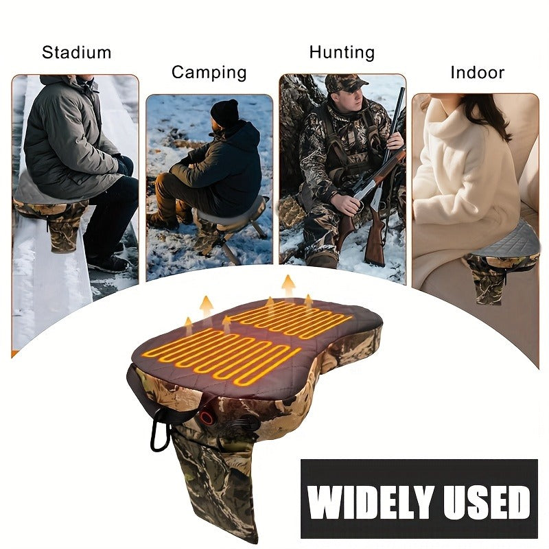 Heated Hunting Seat Foldable Camouflage – Portable Heated Cushion for Tree Stand, Ice Fishing & Outdoor Camping, Stays Warm in Cold Weather