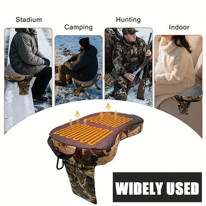 Heated Hunting Seat Foldable Camouflage – Portable Heated Cushion for Tree Stand, Ice Fishing & Outdoor Camping, Stays Warm in Cold Weather