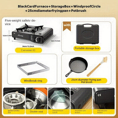 Portable Butane Stove – Cassette Camp Burner with Piezoelectric Ignition & Safety Lock for Camping Hiking BBQ Korean Cooking Outdoor