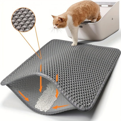 Cat Litter Mat Honeycomb Double Layer – Waterproof Urine-Proof Washable Litter Trapping Mat, Reduces Scatter & Easy to Clean