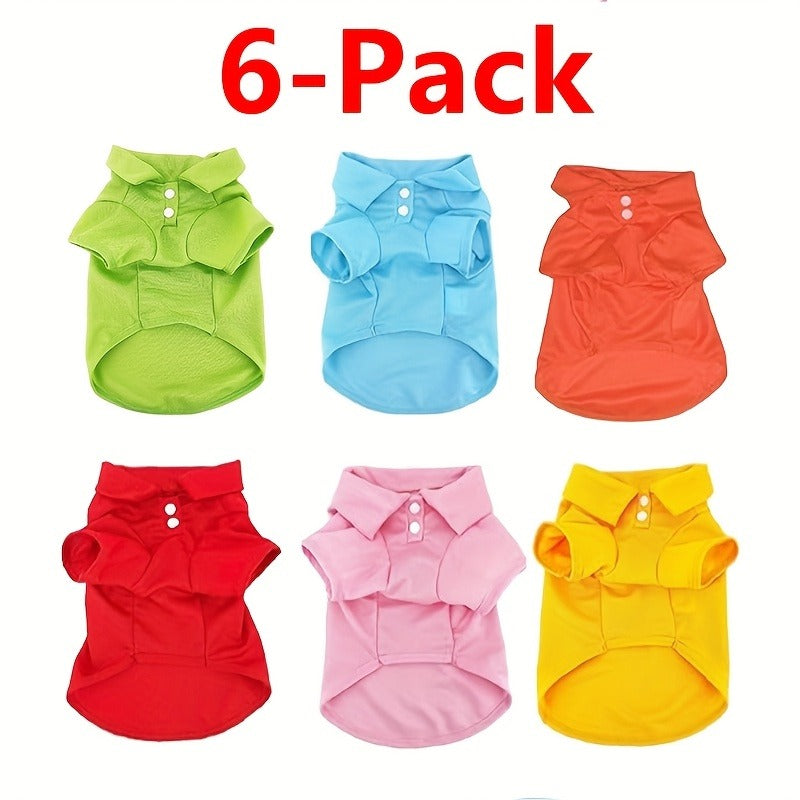 Dog Polo Shirt 6-Pack Collared T-Shirt Breathable Pullover – 100% Polyester All-Season Pet Outfit for Small Medium Dogs & Cats