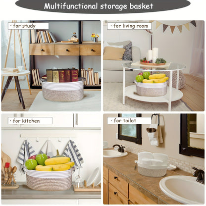 Cotton Rope Storage Baskets with Handles in 2- or 4-Pack Oval Color Options for Shelves and Rooms