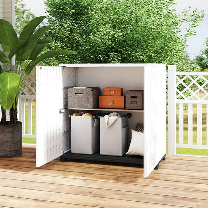 Outdoor Storage Cabinet with Doors & Metal Shelves, for Garden, Patio and Yard Use, with the Listed Configuration