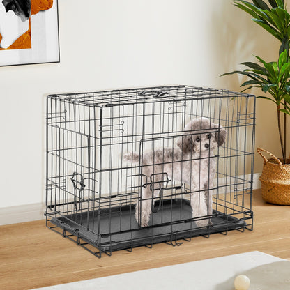 Folding Wire Dog Crate with Divider – Single & Double Door Options, Leak-Proof Plastic Tray, Indoor Outdoor Travel Kennel