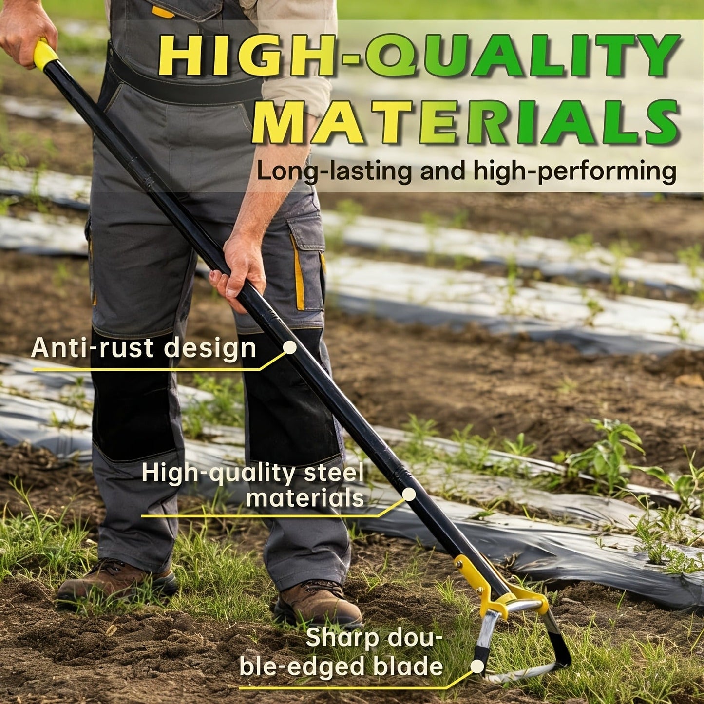 Adjustable Stirrup Hoe Garden Tool with Loop Head, Sectional Handle and 4.5-, 6- or 7.5-Foot Lengths