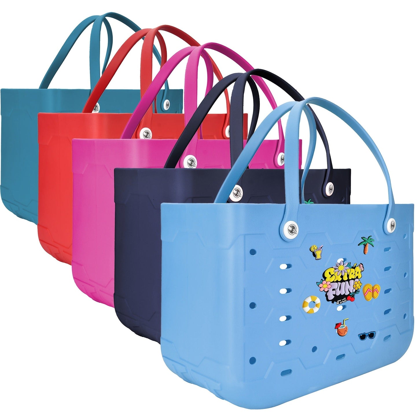 EVA Beach Bag for Women with Drainage Holes Waterproof Tote Bag Summer Outdoor Camping Shopping Travel Bag with Cute Decorations
