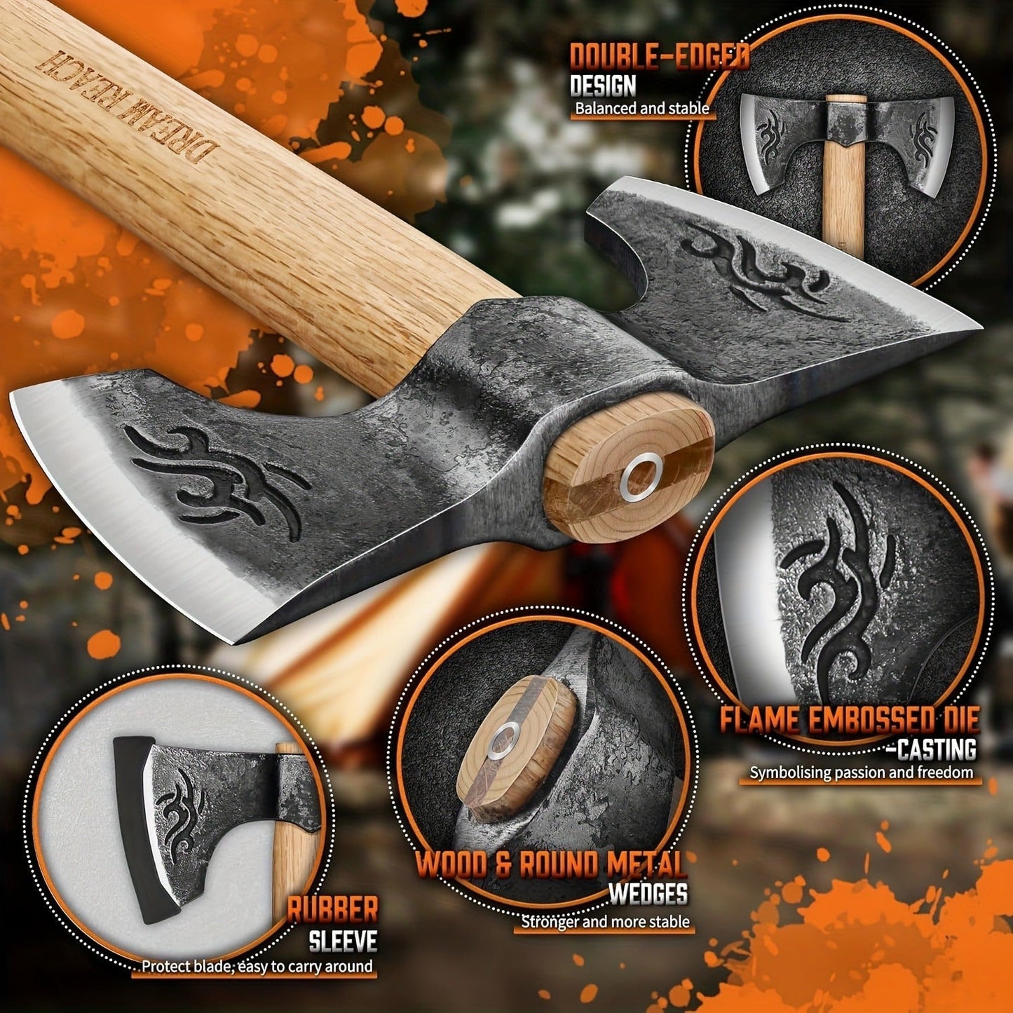 Viking Axe Set 2-Pack Hand Forged High-Carbon Steel 16-Inch Double-Sided Blade with Beech Wood Handle