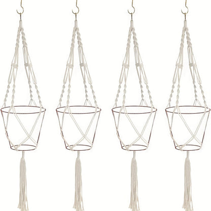 Macrame Hanging Planter Set of 4 Boho Rope Basket Plant Pot Holder for Indoor Outdoor – Decorative Hanging Organizer Net for Bedroom Living