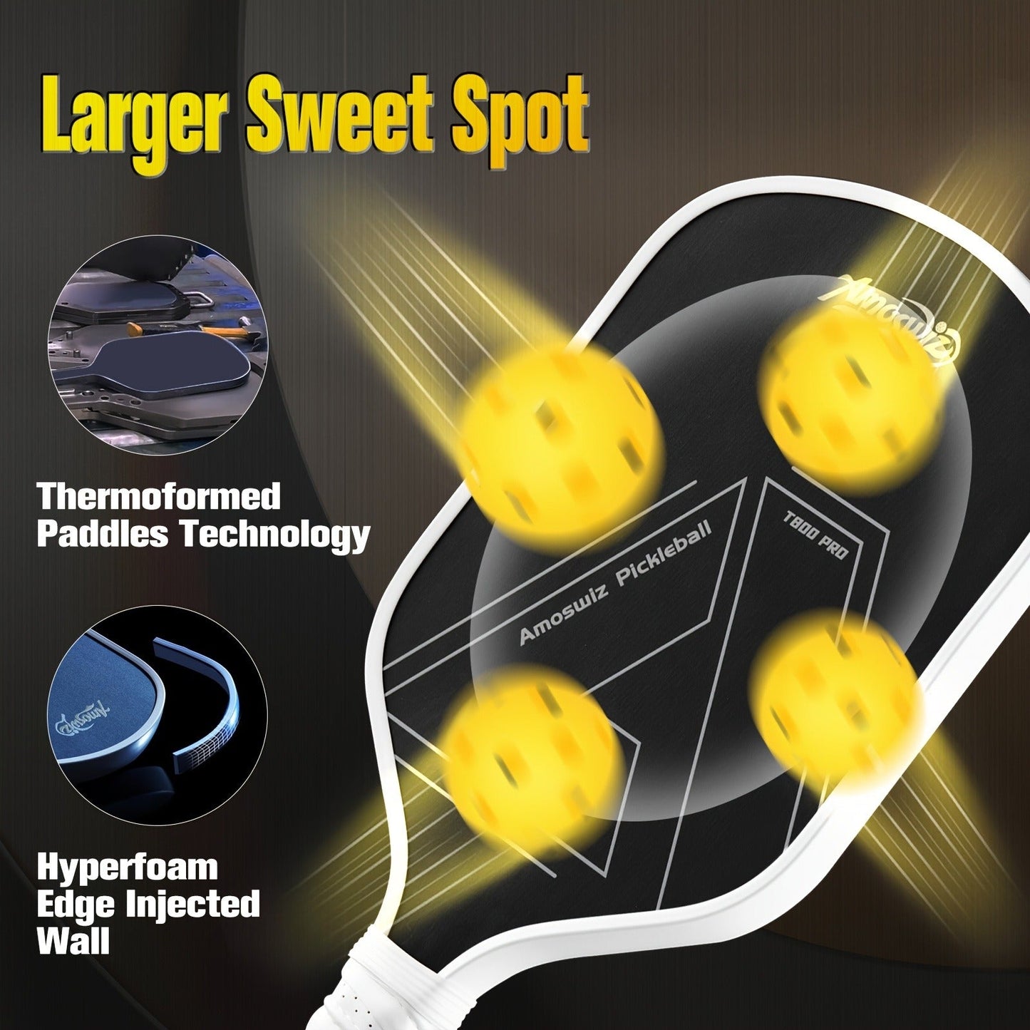 Carbon Fiber Pickleball Paddle T800 16mm Thermoformed – Elongated Pickleball Racket for Spin Power & Control, Upgraded 3-Layer Foam Edge