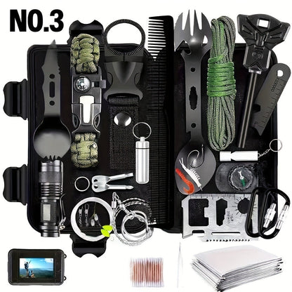 Tactical Survival Kit Multi-Tool Box – Emergency Outdoor Gear with Magnesium Fire Starter, Flint & First Aid Supplies for Camping, Hiking