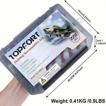 Fishing Accessories Kit 228 Piece Complete Fishing Set with Tackle Box Hooks Sinkers Swivels Lures Essential Gear for Freshwater Saltwater