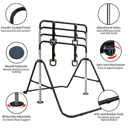 Adjustable Gymnastics Pull-Up Bar for Kids & Teenagers – Height Adjustable Horizontal Bar for Indoor Outdoor Home Use