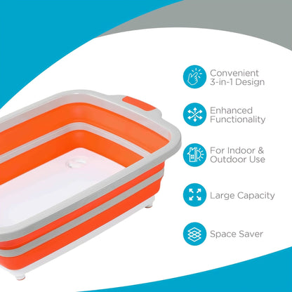 Collapsible BBQ Prep Caddy with Cutting Board & Lid – 3-in-1 Foldable Grill Preparation Tub, Food-Safe Plastic