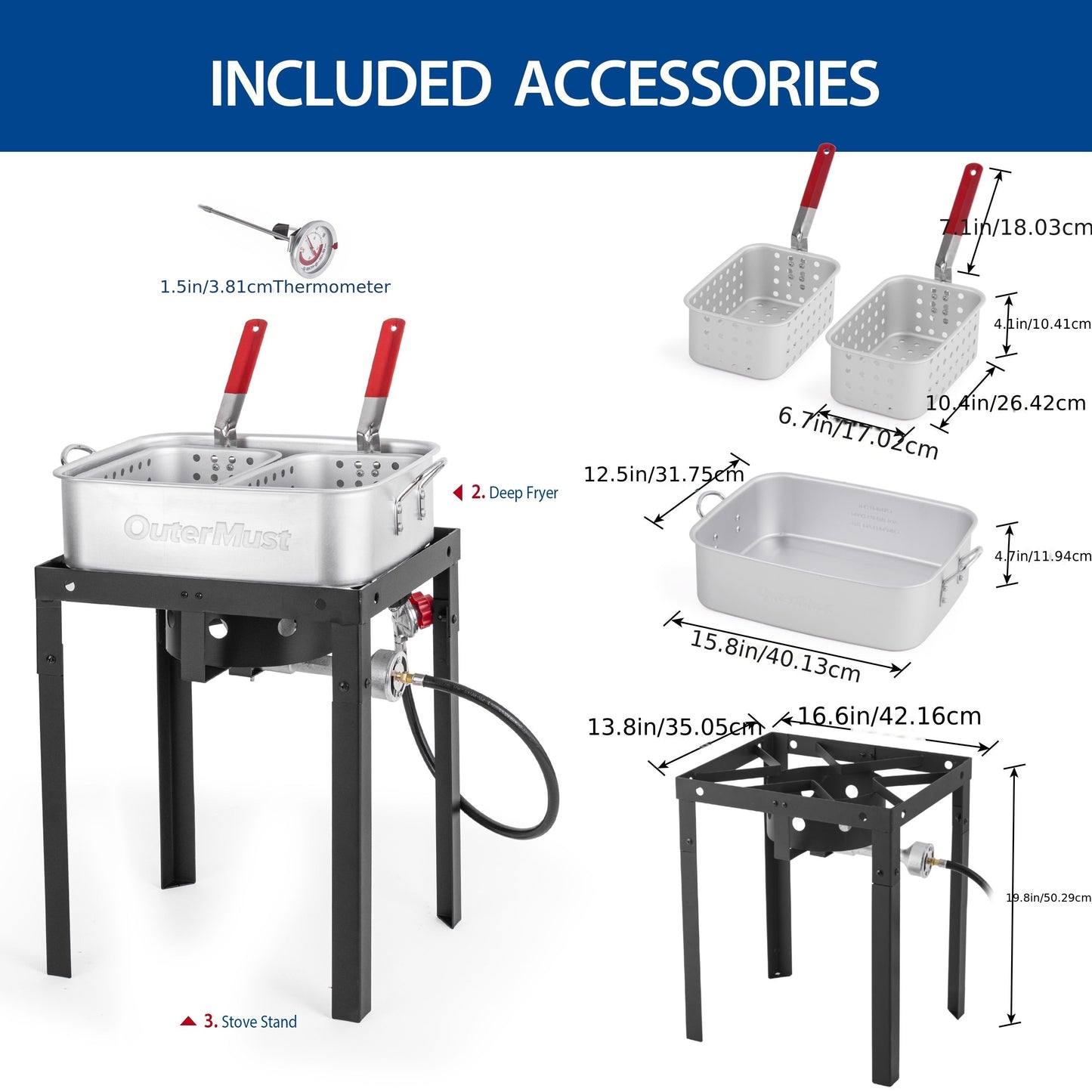 Outdoor Deep Fryer 18 Qt Dual Basket Propane Fish Fryer 58000 BTU Cast Iron Burner with Stand for BBQ Camping Tailgate