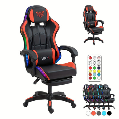 RGB Gaming Chair with LED Lights Footrest Ergonomic Gaming Chair with Massage Lumbar Support Reclining Video Game Chair for Adults Home