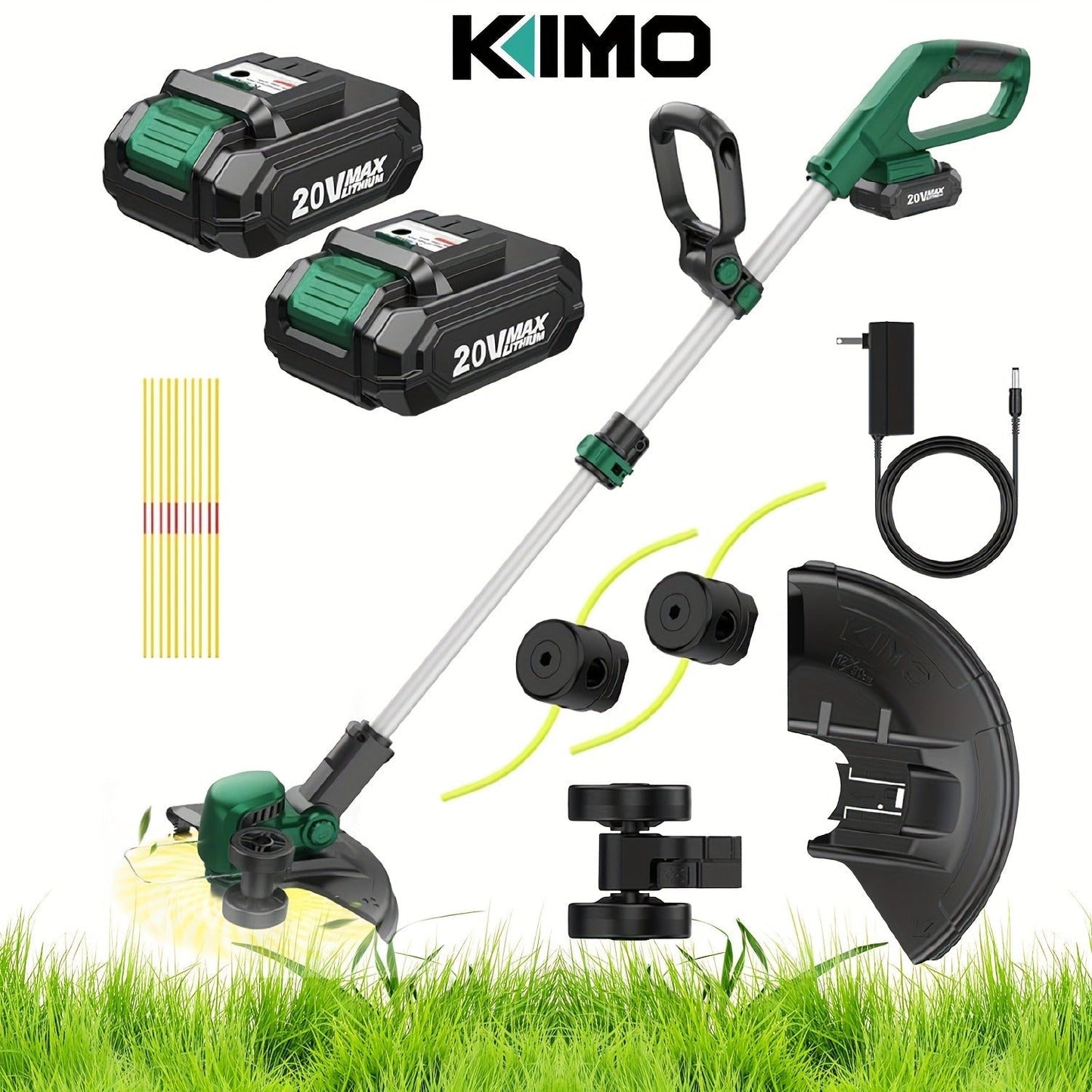 String Trimmer Cordless 2-in-1 Weed Wacker & Lawn Edger with Wheels, KIMO Brushless Motor 20000 RPM
