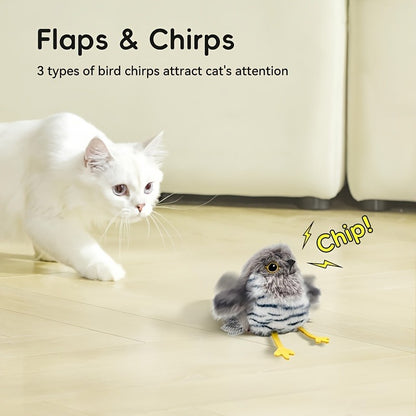Flapping Bird Cat Toy with Realistic Chirping Sound – USB Rechargeable Interactive Plush Toy for Indoor Cats & Kittens