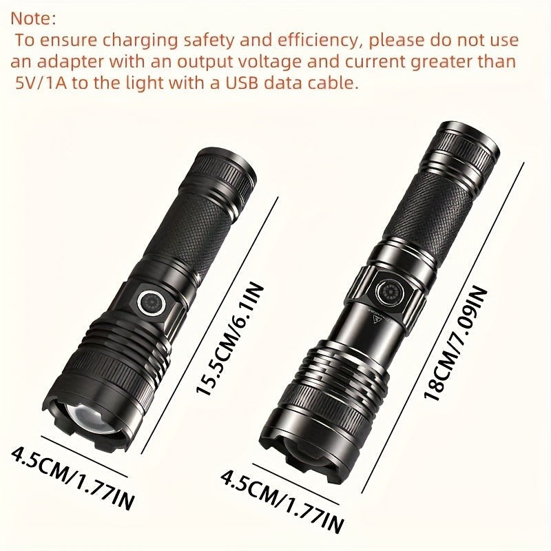Survival Flashlight with Fire Starter – 3000 Lumen Rechargeable Aluminum Torch, Fresnel Lens Igniter, Zoomable LED