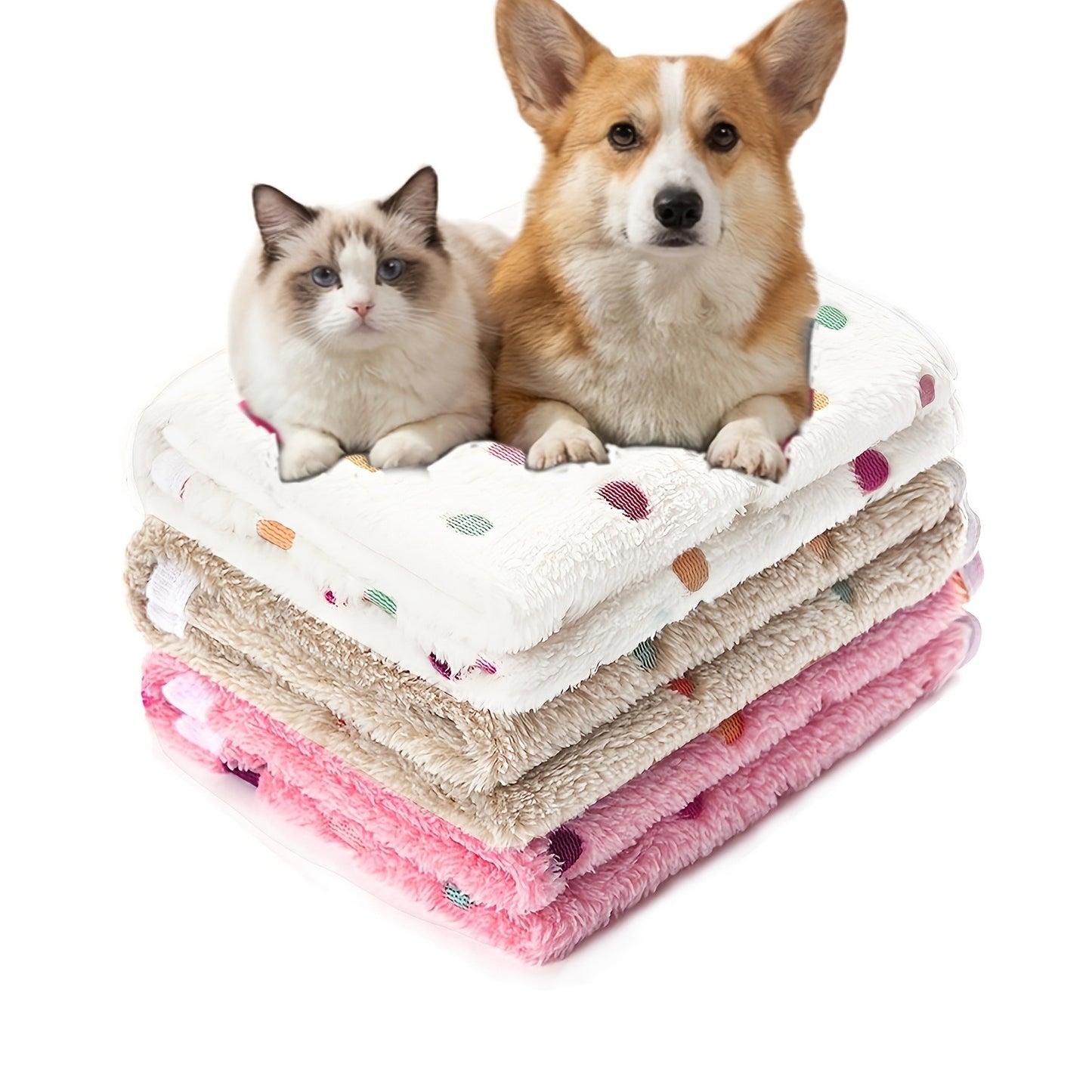 Pet Blanket 3 Pack – Super Soft Fleece Flannel Throw for Dogs Cats Puppies, Cute Paw Bone Elephant Dot Patterns, Small Medium Large Sizes