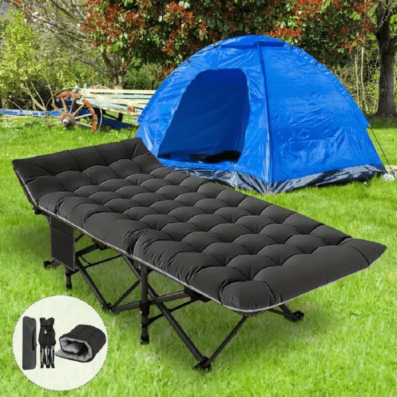 Folding Camping Cot Bed for Adults – Heavy Duty Double Layer Oxford Portable Camp Cot with Soft Pad & Carry Bag for Camping, Beach