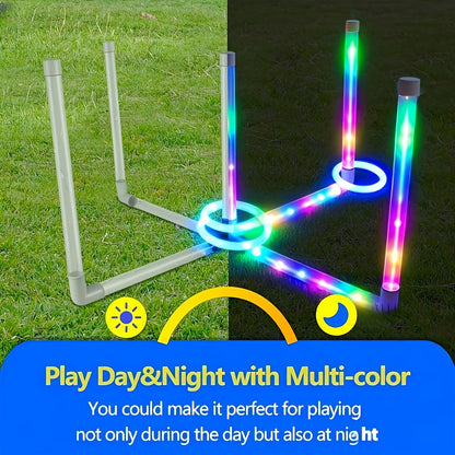 LED Glow Ring Toss Game | Indoor Outdoor Lawn Game for Kids & Family | Glowing Ring Toss Set for Game Night Parties Kindergarten Educational