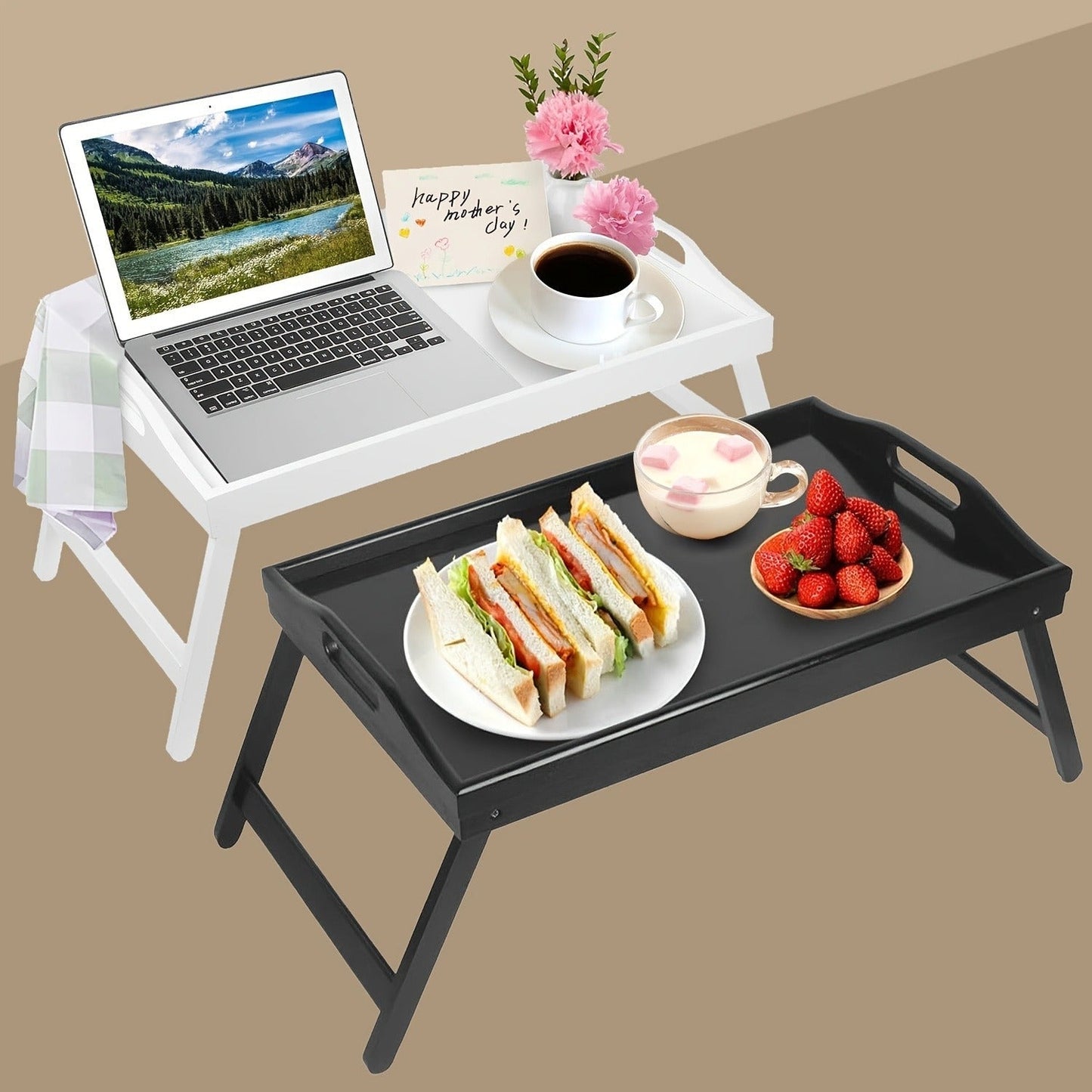 Bamboo Bed Tray with Folding Legs Large 19.5x12 Inch Lap Desk for Breakfast Sofa Laptop Reading Drawing Snack Tray Eco Friendly Foldable