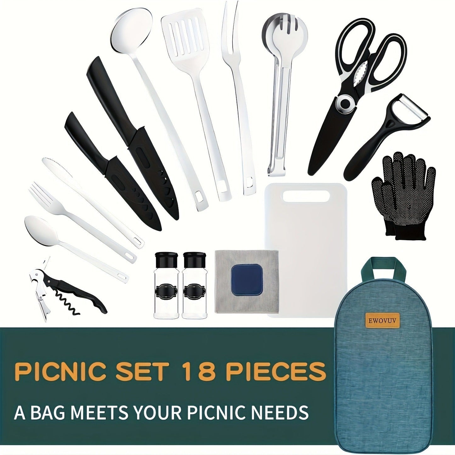 Camping Cookware Set Outdoor Kitchen Cooking Kit – Essential Camp Gear for Barbecue, Meal Prep & Outdoor Cooking at Campsites & Parks