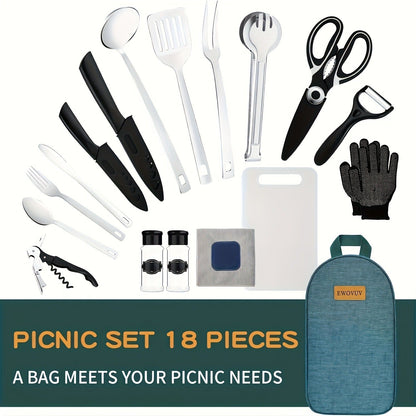 Camping Cookware Set Outdoor Kitchen Cooking Kit – Essential Camp Gear for Barbecue, Meal Prep & Outdoor Cooking at Campsites & Parks