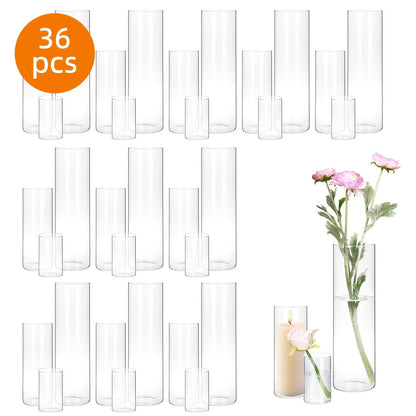 Clear Glass Cylinder Vases 18 36pcs – 4 8 12 Inch Tall Multiple Size Flower Vase for Wedding Centerpiece Table Party Hurricane Floating