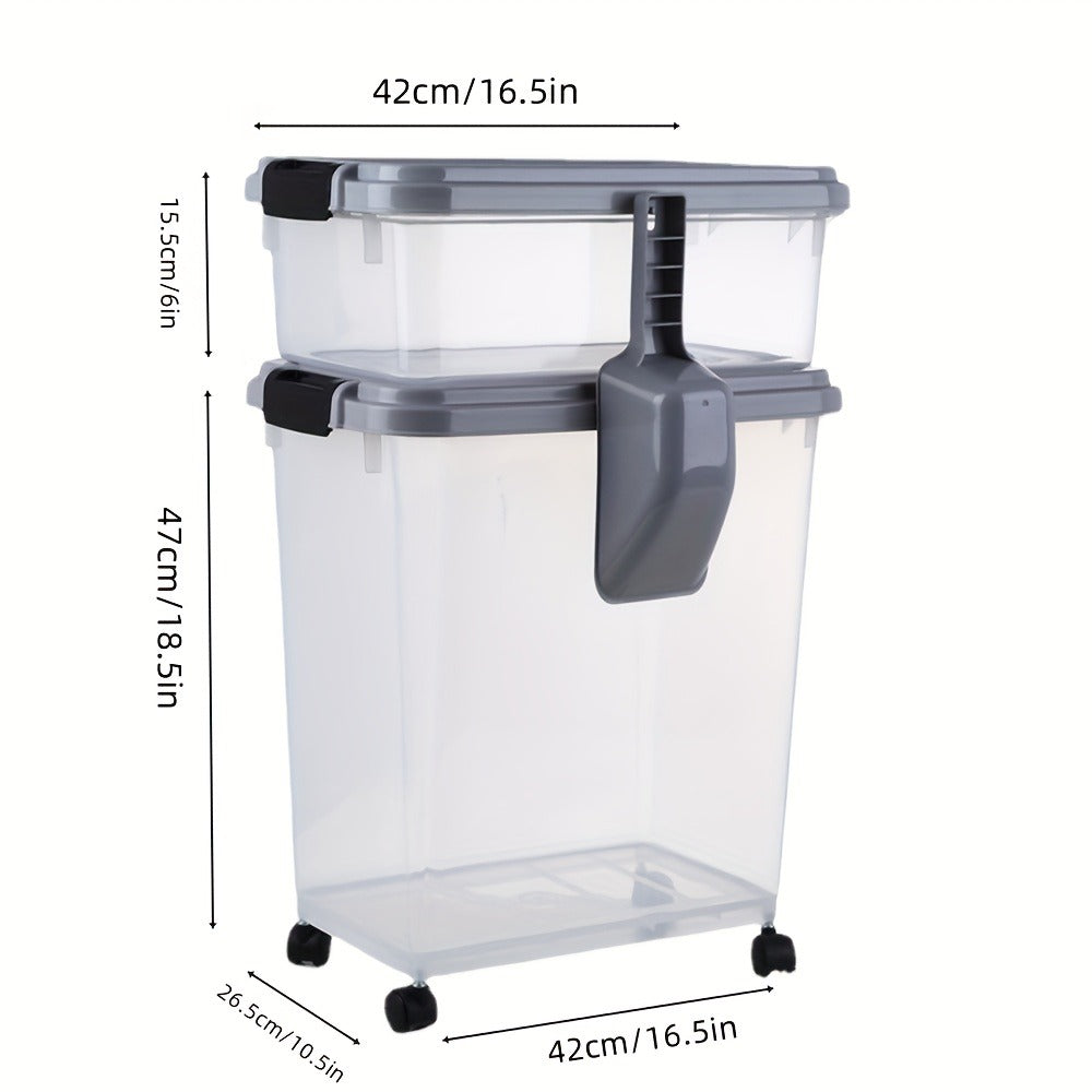 Pet Food Storage Container Set 3-Piece – 30QT + 10QT Airtight Snap-Lock with 360° Wheels & Scoop, Holds up to 37.5lb