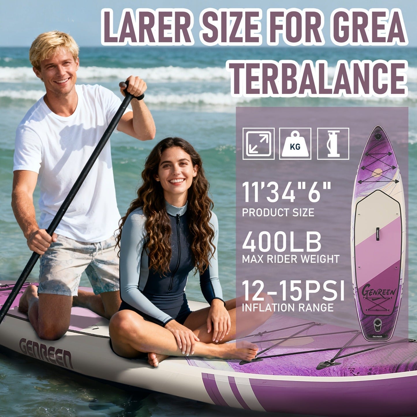 11ft SUP Board Inflatable Stand Up Paddle Board – Non-Slip Deck, Wide Stance, Heavy-Duty for Adults Beginners Experts